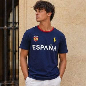 Polo Ralph Lauren Espana T-Shirt Men M Navy Spain Crest Big Pony Tee Soccer